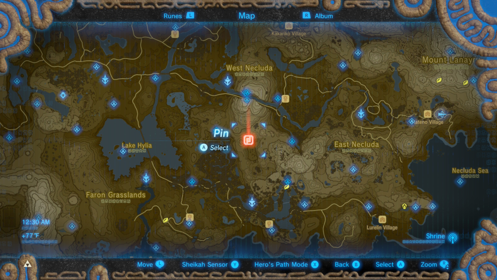 map location of where to find the Usurper King's Helmet during the EX Treasure Usurper King Quest in Breath of the Wild
