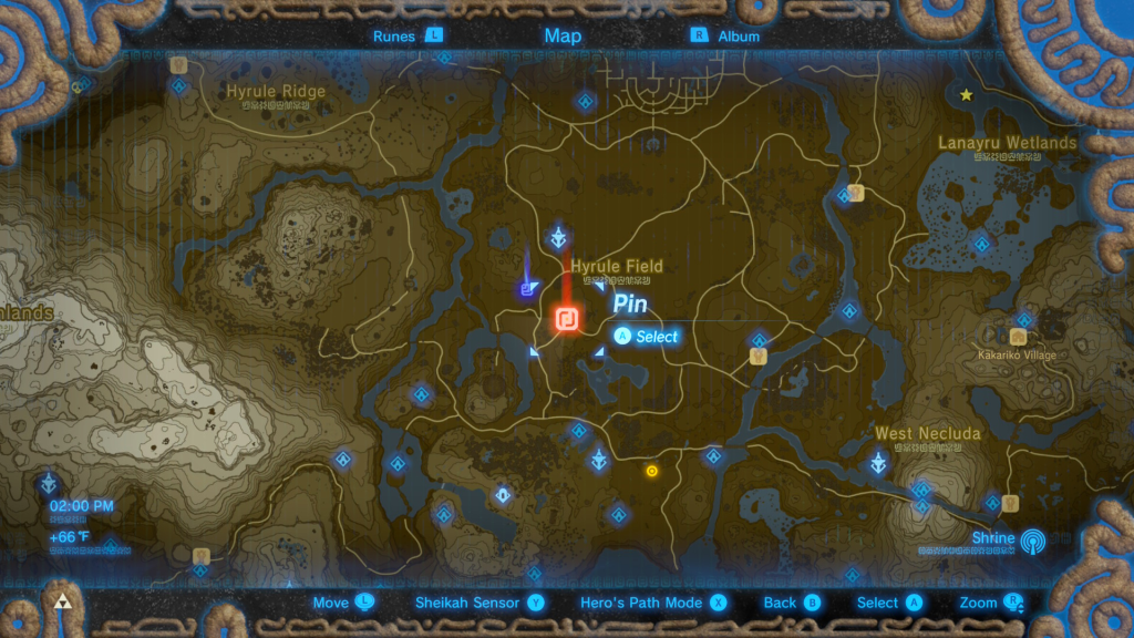 Map location of where to find Tingle's Hood during the EX Treasure Fairy Clothes Quest in Breath of the Wild
