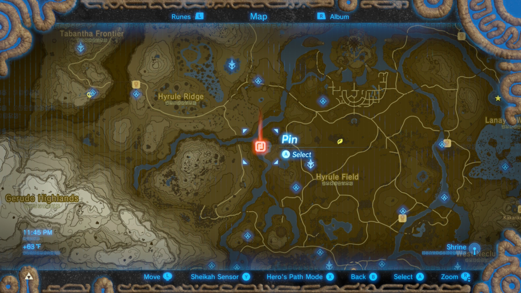 map of where to find the ex chest during the EX Treasure Twilight Relic Quest in Breath of the Wild