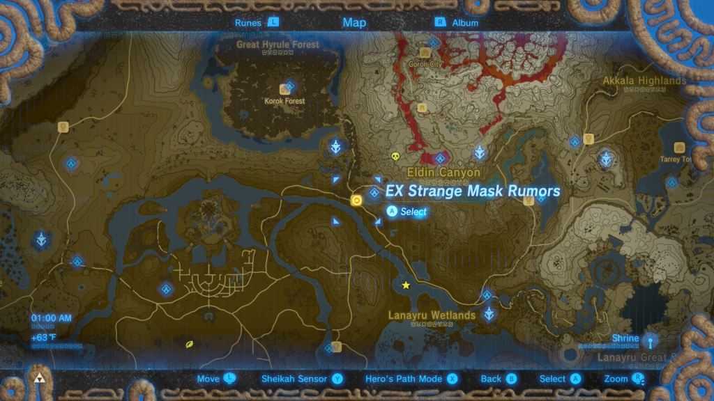 map of where to find the Super Rumor Mill EX V1 book during the EX Strange Mask Rumors Quest in Breath of the Wild