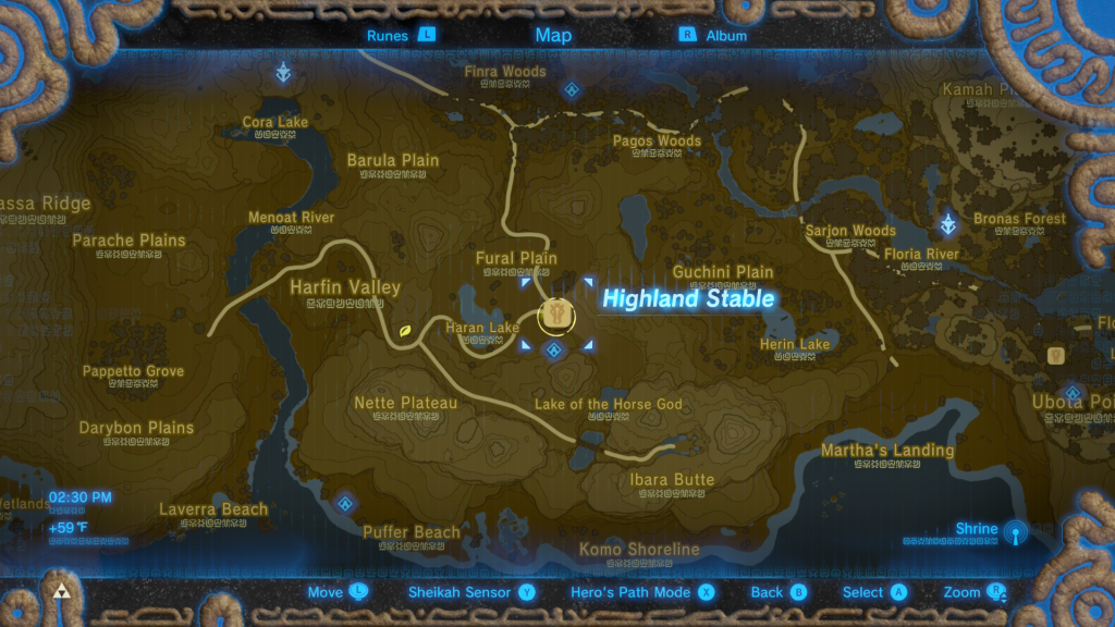 map of where to pick up the EX Ancient Horse Rumors Quest in Breath of the Wild