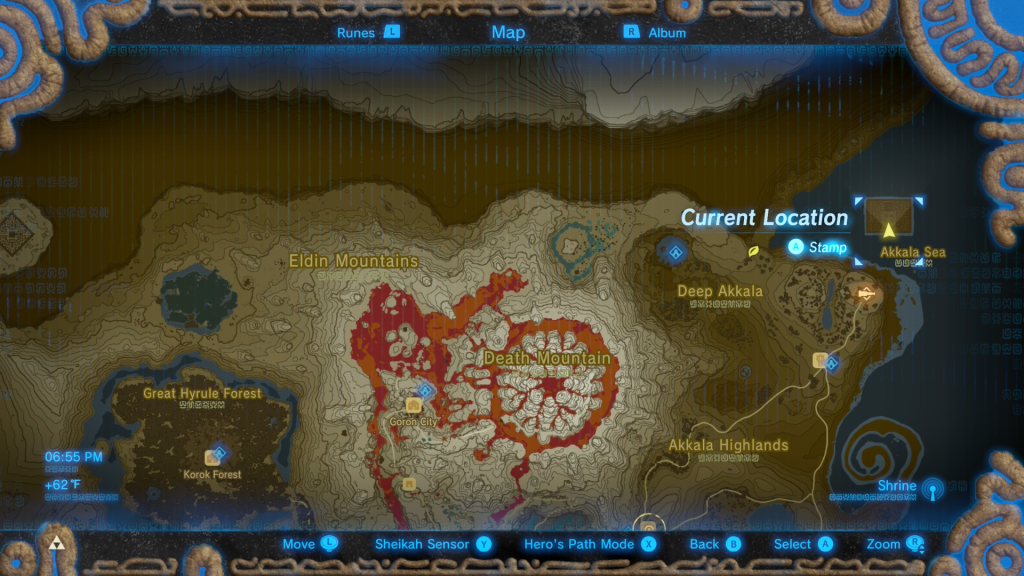 map of where to begin the Trial of the Labyrinth Shrine Quest in Breath of the Wild