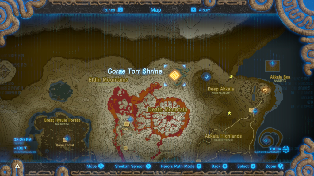 map location of where to start The Gut Check Challenge Shrine Quest in Breath of the Wild