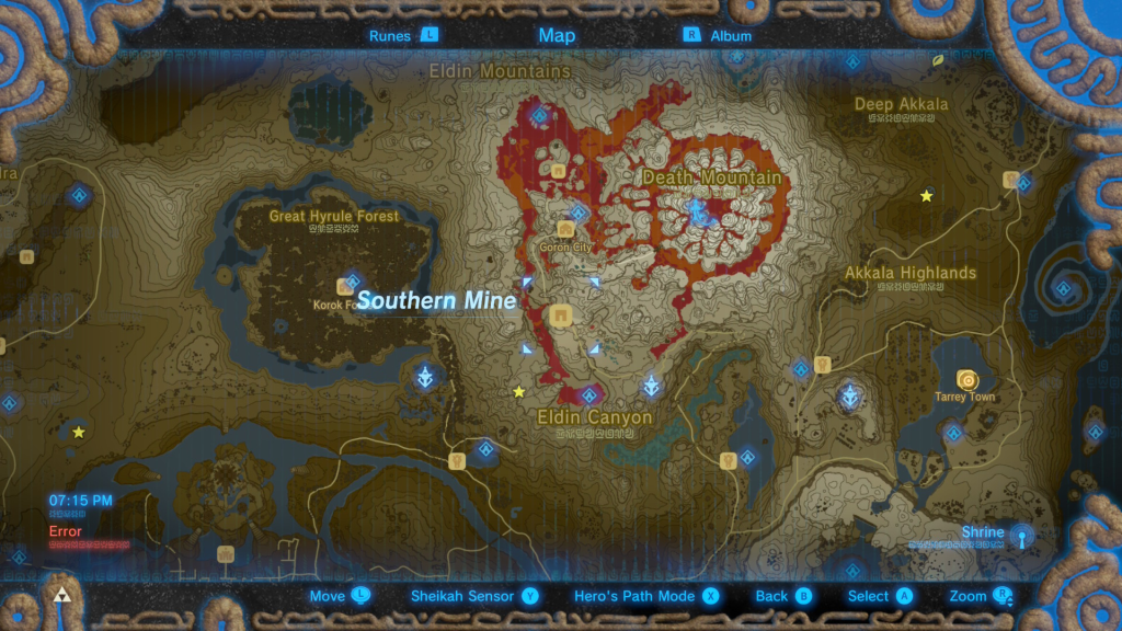 map location of where to find the goron for the From the Ground Up Quest Guide in Breath of the Wild