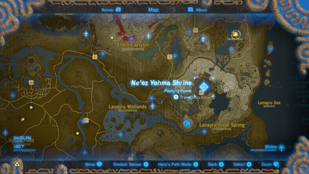 map location of where to find the Zora priest during the From the Ground Up Quest Guide in Breath of the Wild
