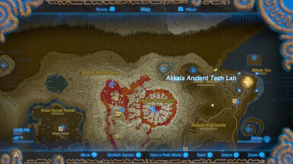map location of where to start the Robbie's Research Side Quest in Breath of the Wild