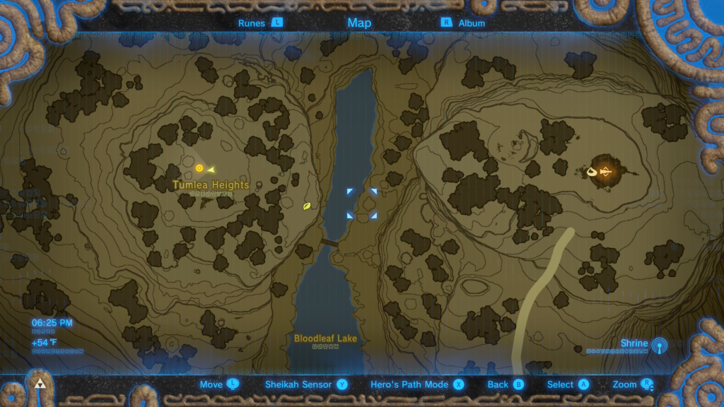 map of the way back to the lab during the Robbie's Research Side Quest in Breath of the Wild