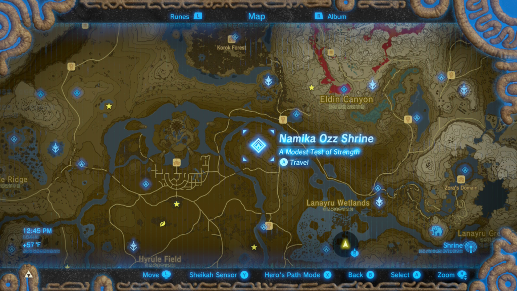 map location of a shrine where you can get the ancient battle axe+ during The Weapon Connoisseur Side Quest in Breath of the Wild
