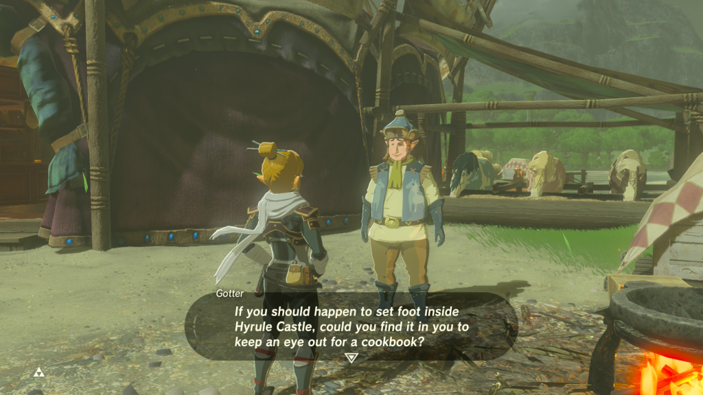 speaking with Gotter about finding a cookbook in Hyrule Castle