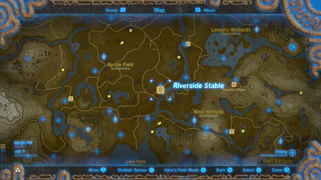 map location of where to start the A Royal Recipe Side Quest in Breath of the Wild