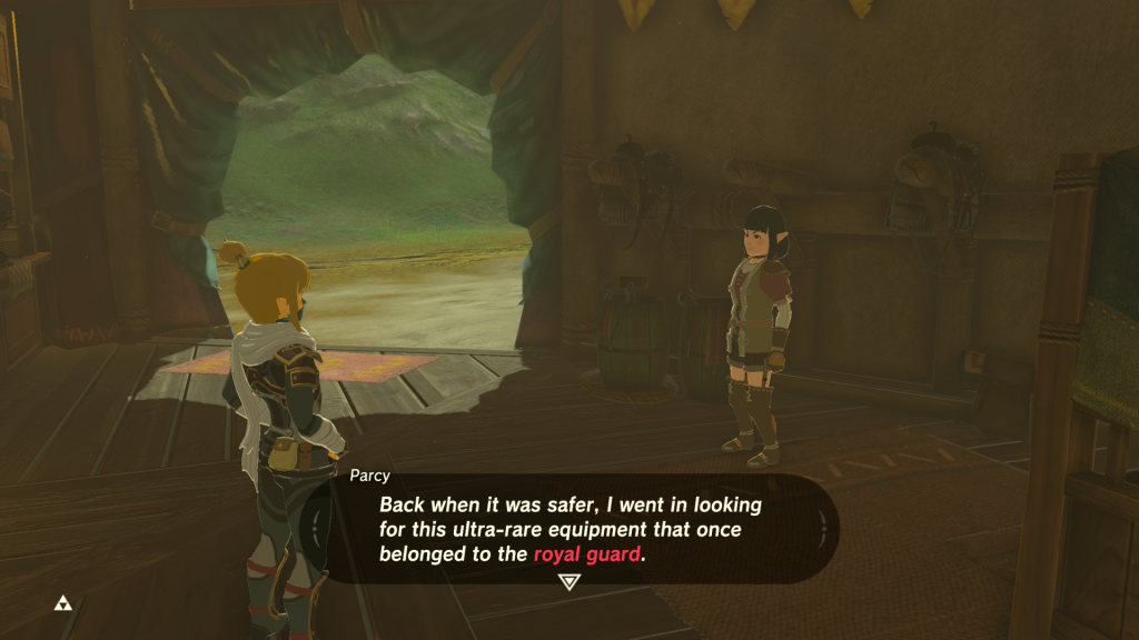 Parcy talking about the royal guard equipment during The Royal Guard's Gear Side Quest in Breath of the Wild