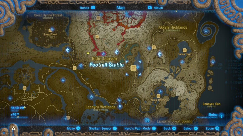 map location of where to start the A Landscape of A Stable Shrine Quest in Breath of the Wild