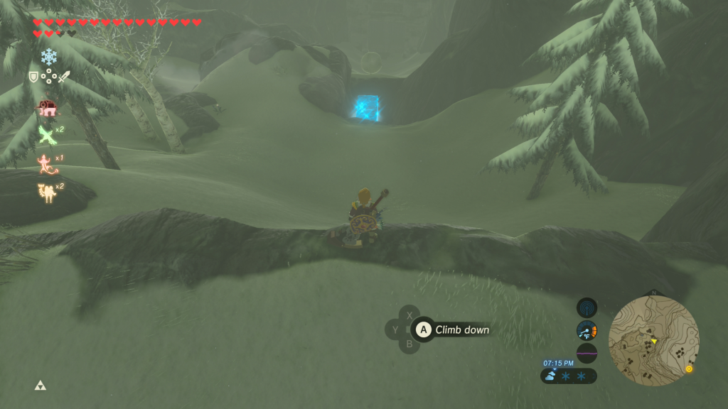 throw the snowball down the hill to destroy the gate allowing you to enter the cave