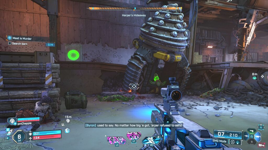 inspect the bodies and bloody tally on wall