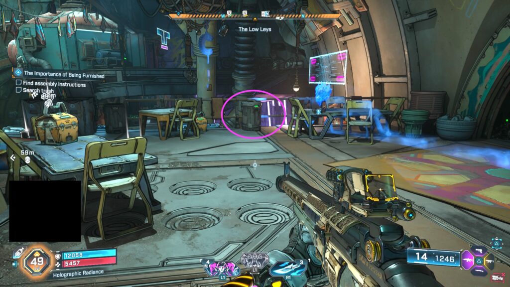 interact with the trash can on the second level