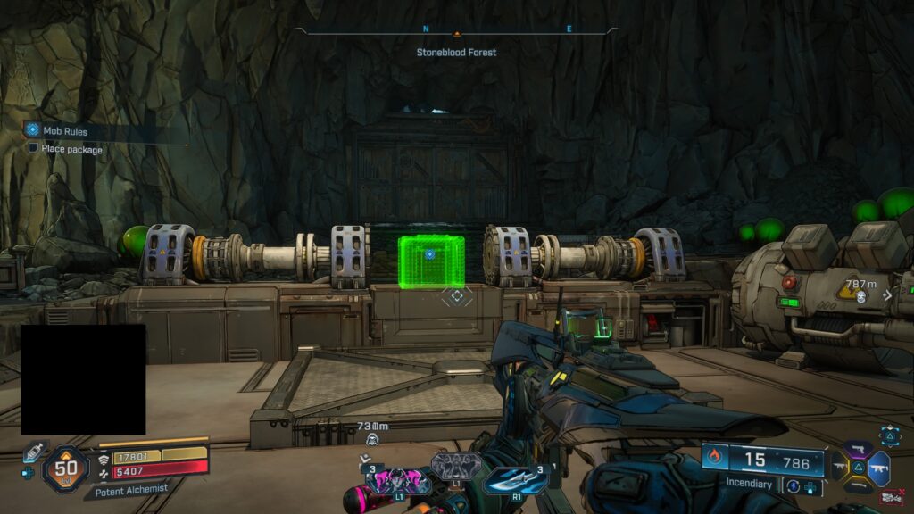 place the package between the two pieces of machinery