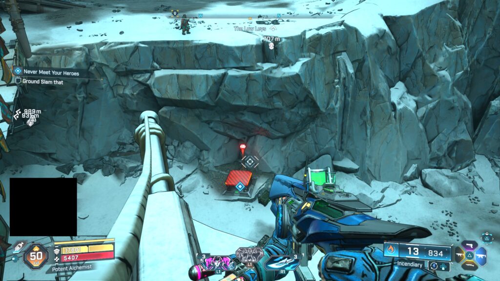 slam down on the platform at the base of a cliff