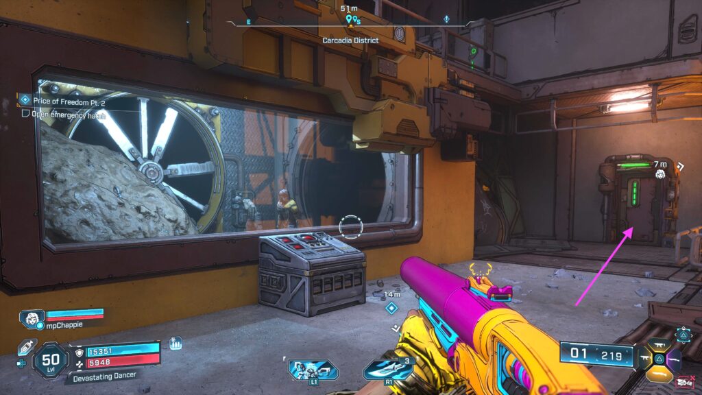 head through this door