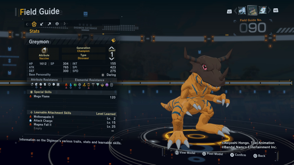 Digimon Story Time Stranger Greymon Field Guide