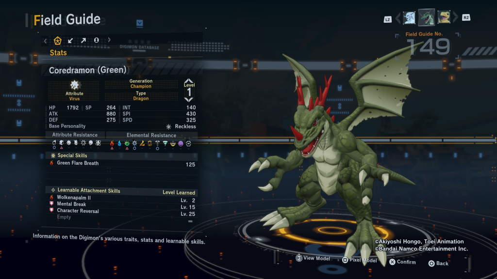 Digimon Story Time Stranger Coredramon (Green) Field Guide