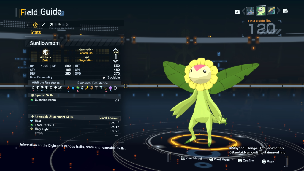 Digimon Story Time Stranger Sunflowmon Field Guide