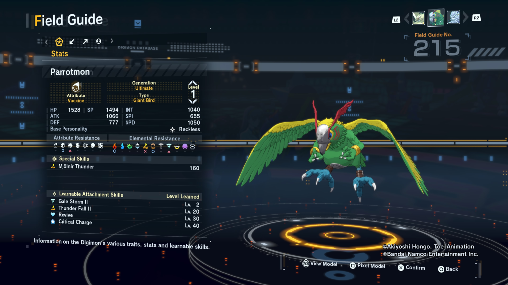 Digimon Story Time Stranger Parrotmon Field Guide