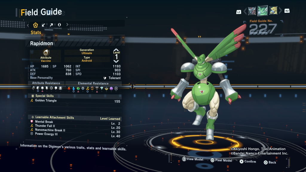 Digimon Story Time Stranger Rapidmon Field Guide
