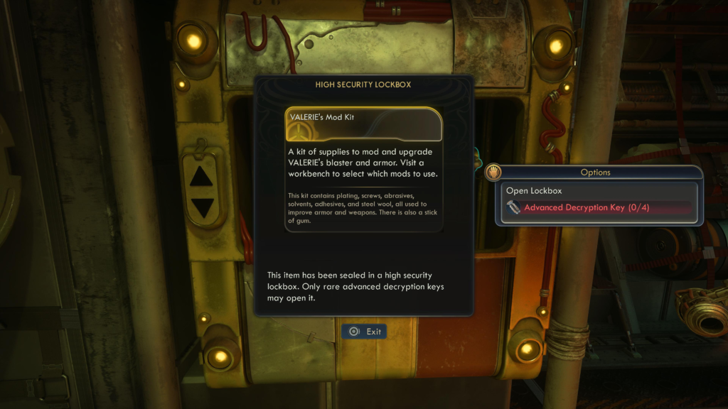 Advanced Decryption Key to open the High security lockbox containing VALERIE's Mod Kit