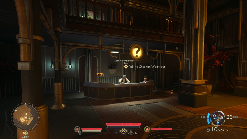 Charlton inside Fairfield's town hall at the information desk