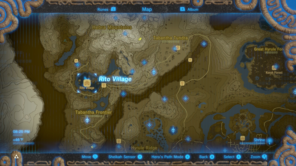 map location of where to start the Spark of Romance Side Quest in Breath of the Wild