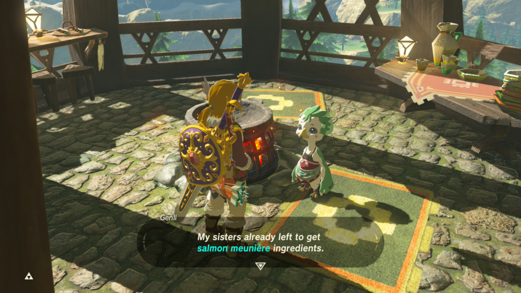 Genli in the kitchen during the Recital at Warbler's Nest Shrine Quest in Breath of the Wild