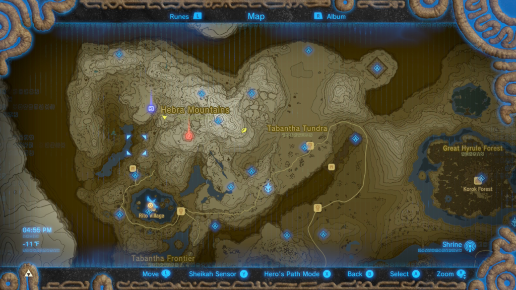 route to reach the shrine during the Bird in the Mountains Shrine Quest in Breath of the Wild