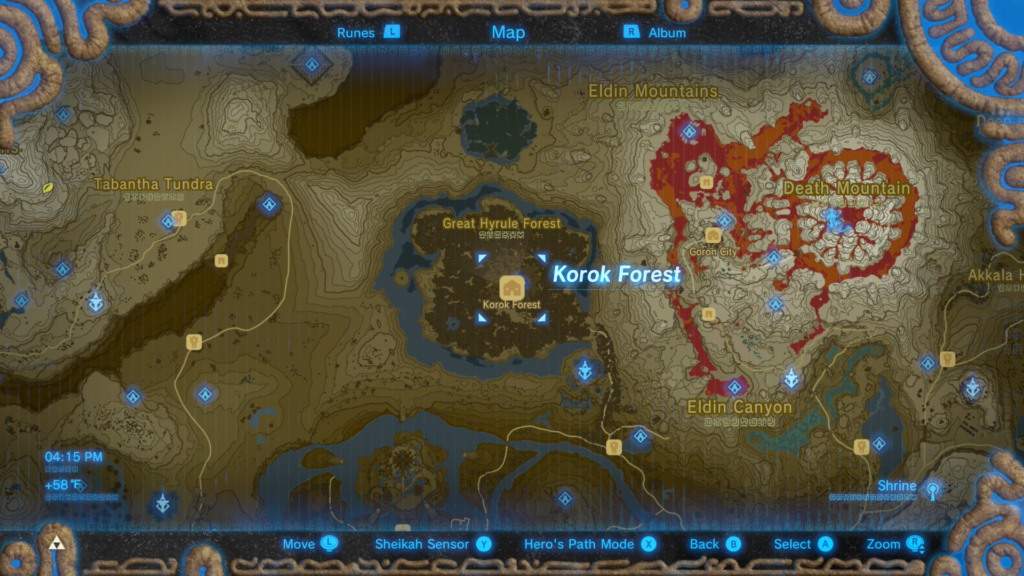 map location of where to start the Legendary Rabbit Trial Side Quest in Breath of the Wild