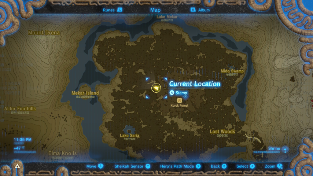 map location of where to start the Lost Pilgrimage Shrine Quest in Breath of the Wild