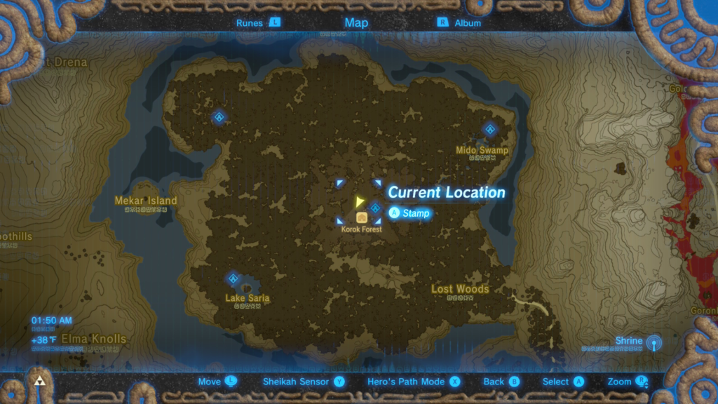 map location of where to start the Riddles of Hyrule Side Quest in Breath of the Wild