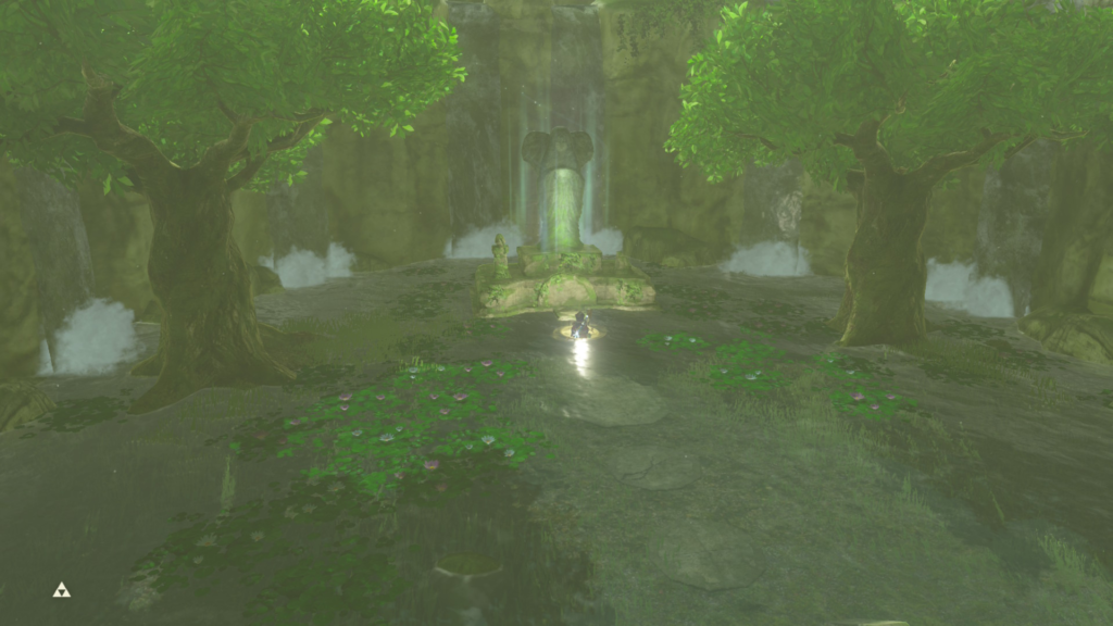offering the scale to the spring during the Spring of Power Shrine Quest in Breath of the Wild