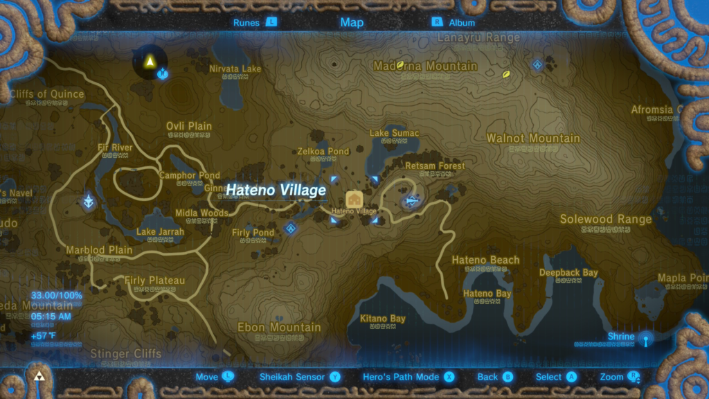 map location of where to find sunshrooms during the Riddles of Hyrule Side Quest in Breath of the Wild