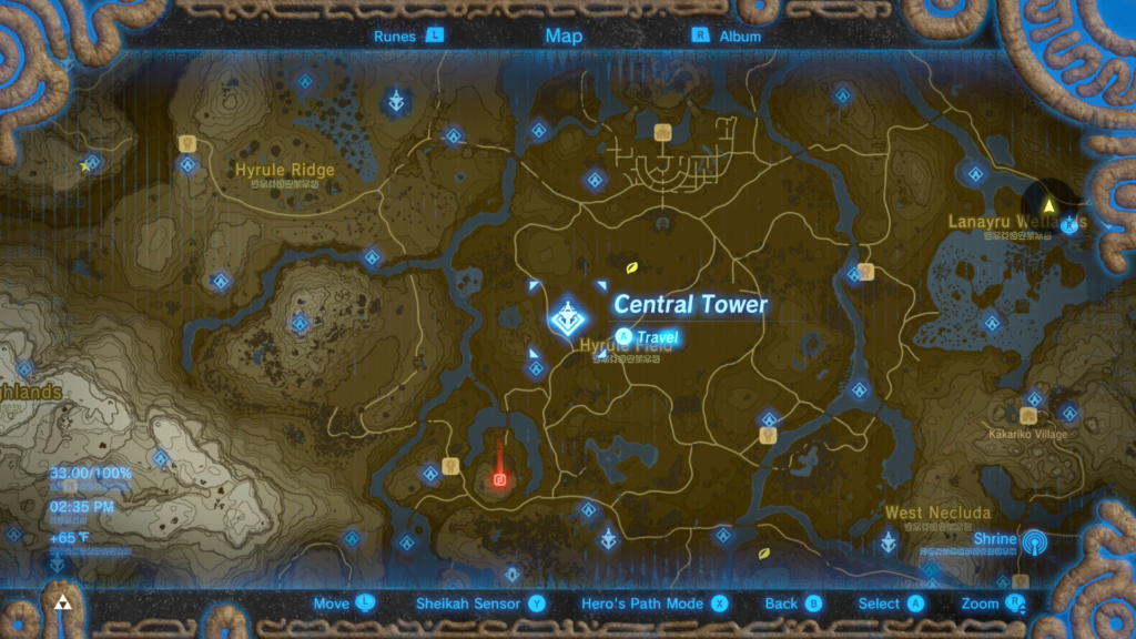 map location of where to find a Lyne for the Riddles of Hyrule Side Quest in Breath of the Wild