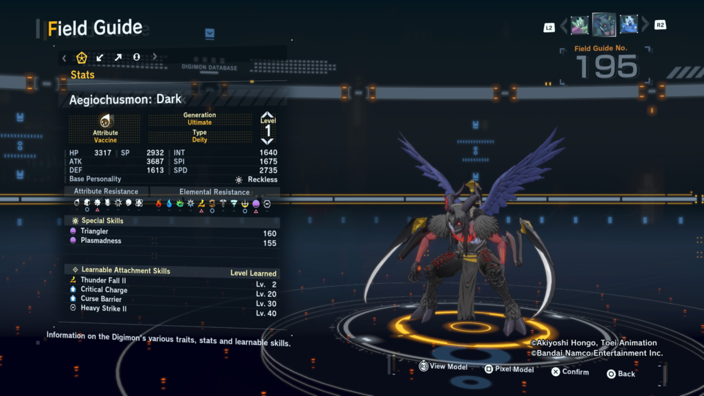 Digimon Story Time Stranger Aegiochusmon: Dark Field Guide