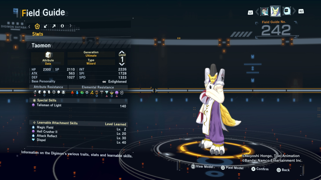 Digimon Story Time Stranger Taomon Field Guide