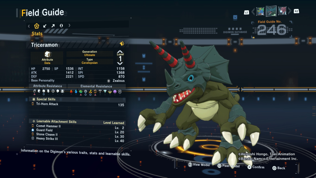 Digimon Story Time Stranger Triceramon Field Guide