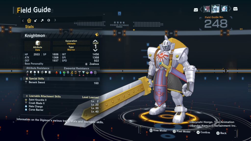 Digimon Story Time Stranger Knightmon Field Guide