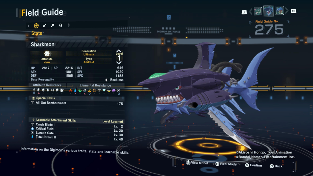 Digimon Story Time Stranger Sharkmon Field Guide