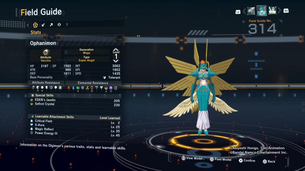 Digimon Story Time Stranger Ophanimon Field Guide