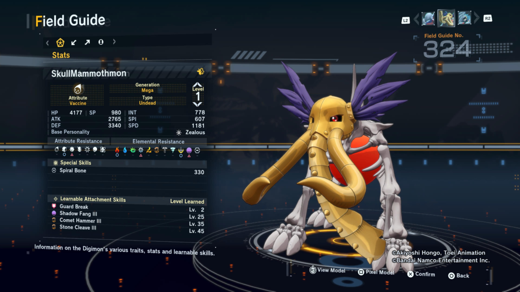 Digimon Story Time Stranger SkullMammothmon Field Guide