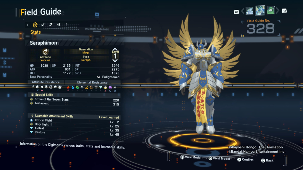 Digimon Story Time Stranger Seraphimon Field Guide