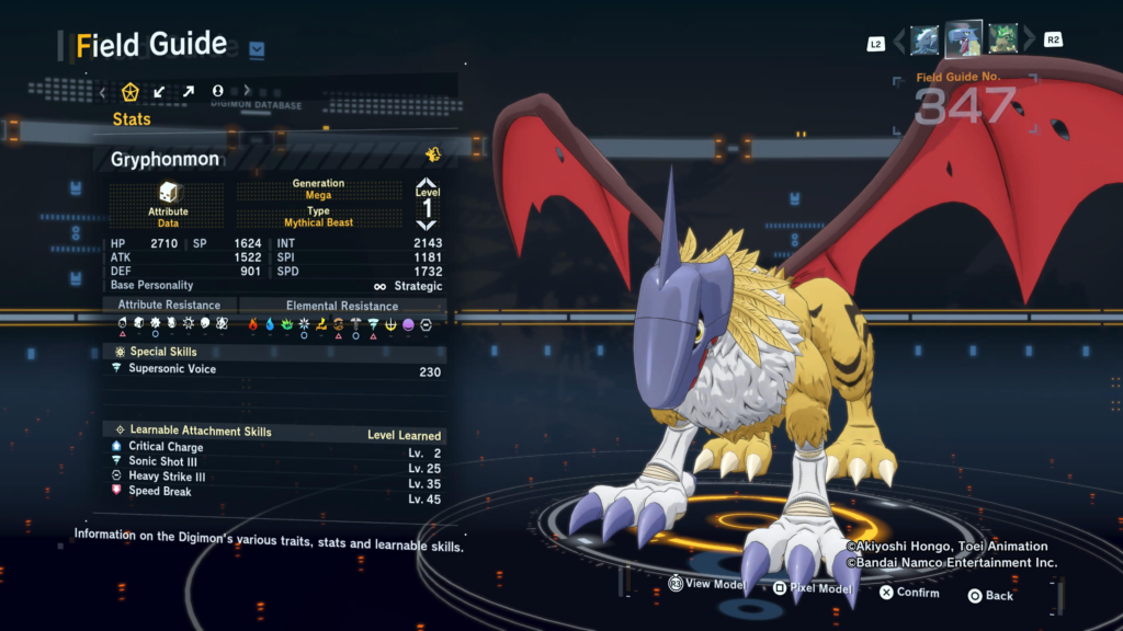 Digimon Story Time Stranger Gryphonmon Field Guide