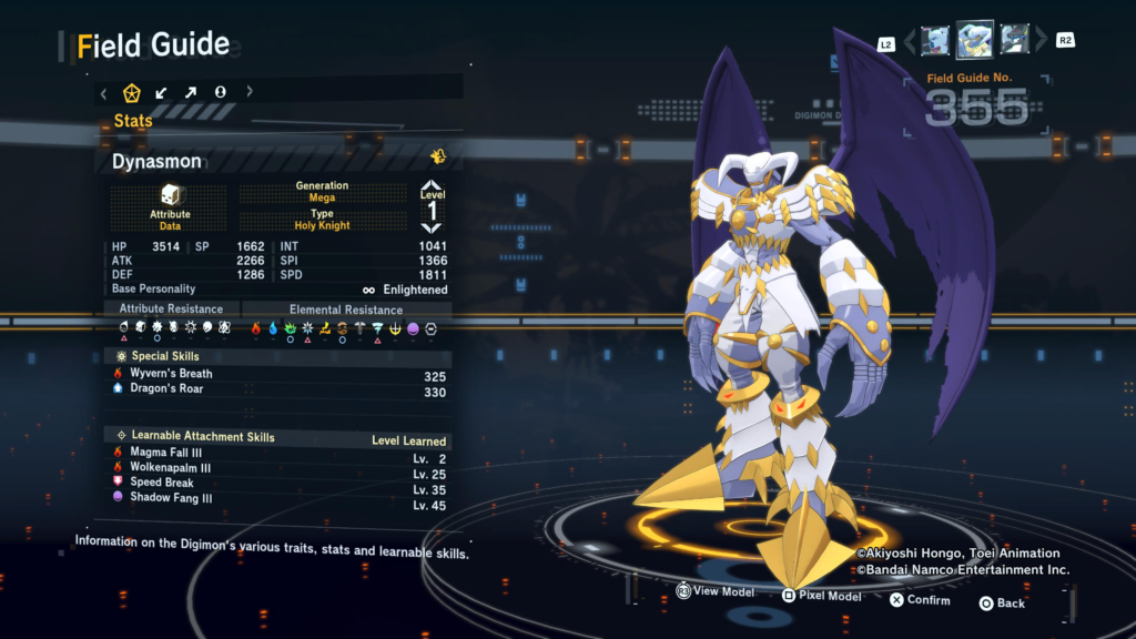 Digimon Story Time Stranger Dynasmon Field Guide