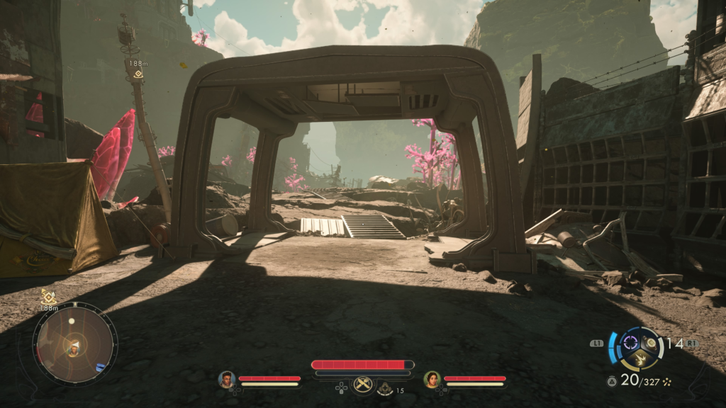 cross the makeshift bridge