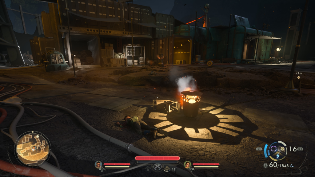 examine body next to fire